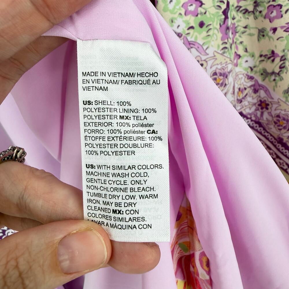 Chico’s Sz 0 Purple Pastel Coastal Tile Floral Satin Boho Chic Duster Cardigan - Picture 12 of 13